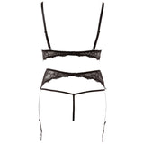 Cottelli Collection Abierta Fina Pearl Bra Suspender Belt And Crotchless Lace String Lingerie Set Sexy Womens Underwear