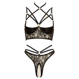 Cottelli Collection Abierta Fina Shelf Bra & Crotchless Rio Thong Set Black Gold Floral Lace Lingerie Womens Sexy Underwear