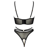 Cottelli Collection Abierta Fina Shelf Bra & Crotchless Rio Thong Set Black Gold Floral Lace Lingerie Womens Sexy Underwear