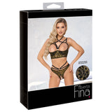 Cottelli Collection Abierta Fina Shelf Bra & Crotchless Rio Thong Set Black Gold Floral Lace Lingerie Womens Sexy Underwear