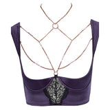 Cottelli Collection Abierta Fina Purple Shelf Bra & Crotchless Suspender Briefs Set Choker Chain Lingerie Sexy Womens Underwear