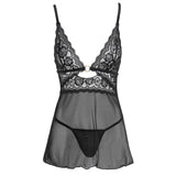 Cottelli Collection Lingerie Black Sheer Lace Backless Babydoll & Thong Sexy Womens Night Gown Set