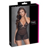 Cottelli Collection Lingerie Black Sheer Lace Backless Babydoll & Thong Sexy Womens Night Gown Set