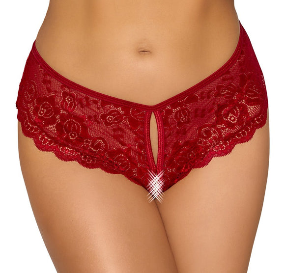 Cottelli Lingerie Crotchless Red Floral Lace Panty Brief Ribbon Tie Sexy Womens Underwear