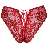 Cottelli Lingerie Crotchless Red Floral Lace Panty Brief Ribbon Tie Sexy Womens Underwear