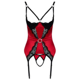 Cottelli Lingerie Red Demi Cup Cami Basque & Crotchless Thong Set Sexy Womens Ladies Underwear
