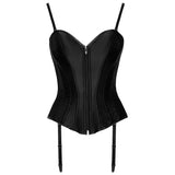 Cottelli Party Corset Black Satin Zip Front Corsage Suspenders Lingerie Sexy Underwear