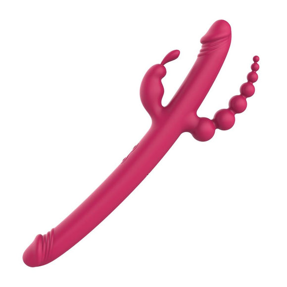 Dream Toys Essentials Anywhere Pleasure Vibe Pink Penis Triple Rabbit Anal Beads Vibrator Double Dildo Sex Toy