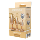 Dream Toys Gleaming Love Pearl Gold Jewel Butt Plug Set 3 Size Heart Gem Anal Training Kit