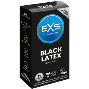 EXS Black Latex Condoms 12 Pack Lubricated Natural Premium Safe Sex