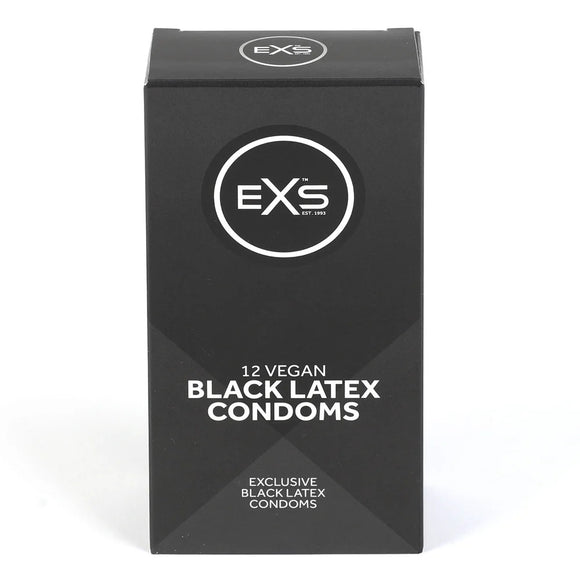EXS Black Latex Condoms 12 Pack Lubricated Natural Premium Safe Sex Protection