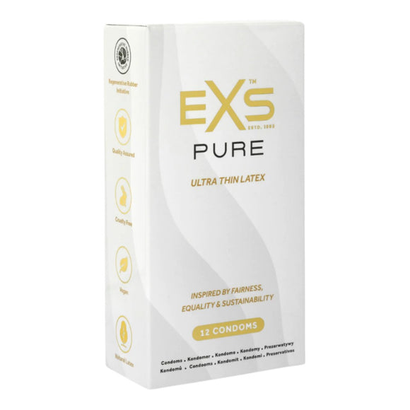 EXS Pure Ultra Thin Natural Latex Condoms Lubricated Sustainable Safe Sex 12 Pack