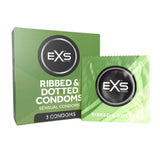 EXS Ribbed & Dotted Condoms 3 Pack Pleasure Sensation Safe Sex Vegan
