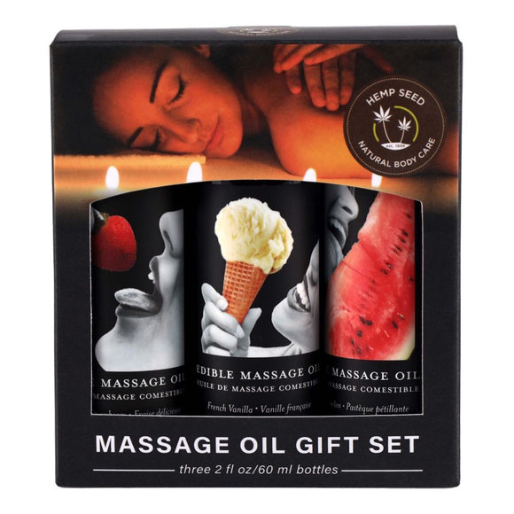 Earthly Body Edible Massage Oil Gift Set Natural Vegan Erotic Sensual 3 Flavour Pack