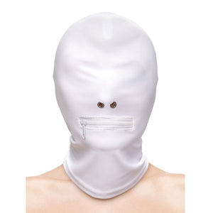 Fetish & Fashion Zippered Mouth Bondage Hood White Sensory Play Blindfold Mask