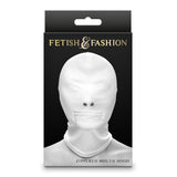 Fetish & Fashion Zippered Mouth Bondage Hood White Sensory Play Blindfold Mask