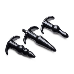 Frisky Thrill Trio Black Noir Butt Plug Set 3 Shape Anal Bullet Vibrator Kit