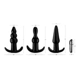 Frisky Thrill Trio Black Noir Butt Plug Set 3 Shape Anal Bullet Vibrator Kit