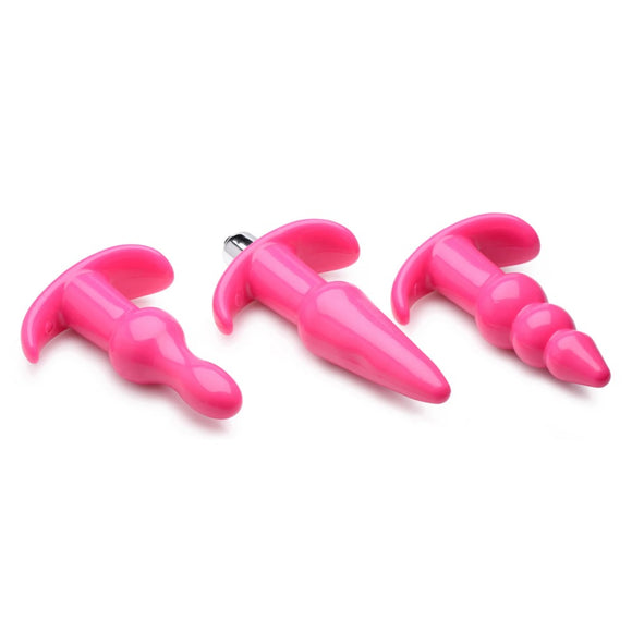 Frisky Thrill Trio Pink Butt Plug Set 3 Shape Anal Bullet Vibrator Kit