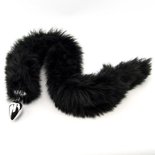 Furry Fantasy Black Panther Tail Butt Plug Teardrop Animal Faux Fur Anal Sex Toy