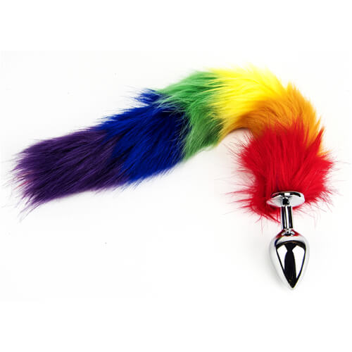 Furry Fantasy Rainbow Tail Butt Plug Tear Drop Pride Colour Animal Anal Sex Toy