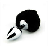 Furry Fantasy Black Faux Fur Bunny Rabbit Tail Metal Butt Plug Cute Role Play Anal Sex Toy