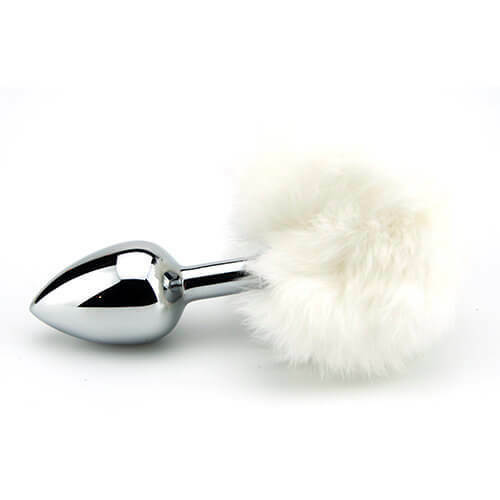 Furry Fantasy White Faux Fur Bunny Rabbit Tail Metal Butt Plug Cute Role Play Anal Sex Toy