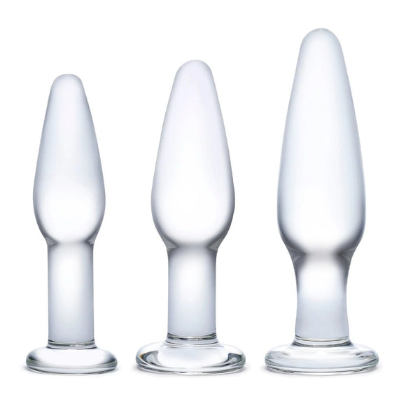 Gläs 3pc Anal Training Glass Butt Plug Set 3 Size Beginners Starter Kit
