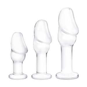Gläs 3PC Helmet Head Handblown Glass Anal Training Kit 3 Size Butt Plug Set Sex Toy