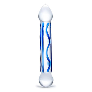 Gläs 6.5" Full Tip Textured Blue Glass Dildo Double Ended Wand Sex Toy