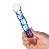 Gläs 6.5" Full Tip Textured Blue Glass Dildo Double Ended Wand Sex Toy