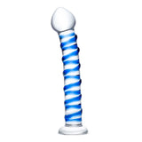 Gläs 7.5" Blue Spiral Glass Dildo Bulb Tip G-Spot Temperature Play Sex Toy
