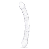 Gläs 12" Girthy Double Trouble Glass Dildo Clear Ribbed Swirl Sex Toy