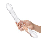 Gläs 12" Girthy Double Trouble Glass Dildo Clear Ribbed Swirl Sex Toy