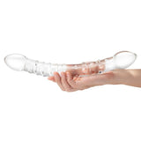 Gläs 12" Girthy Double Trouble Glass Dildo Clear Ribbed Swirl Sex Toy