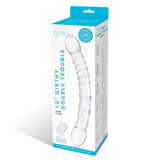 Gläs 12" Girthy Double Trouble Glass Dildo Clear Ribbed Swirl Sex Toy