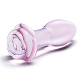 Gläs 5" Rosebud Glass Butt Plug Clear Pink Blossom Anal Play Sex Toy