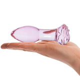 Gläs 5" Rosebud Glass Butt Plug Clear Pink Blossom Anal Play Sex Toy