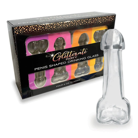 Glitterati Party Penis Shaped Drinking Shot Glass Pack of 4 Bachelorette Hen Night