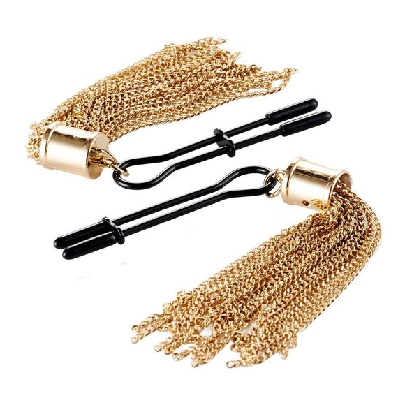 Guilty Pleasure Accents Gold Chain Tassel Tease Clamps Nipple Clips