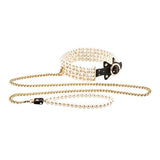 Guilty Pleasure Allure Luminious Pearl Leash & Collar Faux Leather Bow Tie Gold Chain BDSM Play