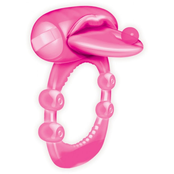 Pierced Tongue X-treme Vibrating Pleasure Cock Ring Pink Jelly Penis Clit Vibe Sex Toy