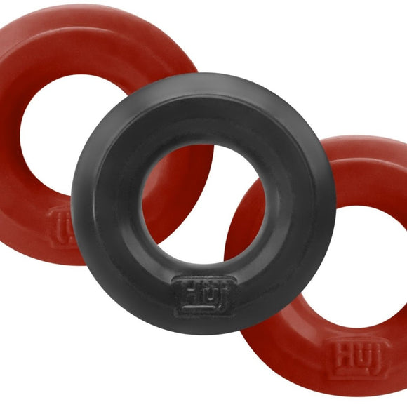 Hunkyjunk HUJ3 Cock Ring 3-Pack Cherry Tar Ice Penis Erection Bands