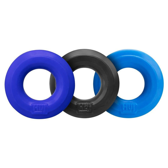 Hunkyjunk HUJ3 Cock Ring 3-Pack Cobalt Blue Multi Penis Erection Enhancer Set