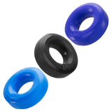 Hunkyjunk HUJ3 Cock Ring 3-Pack Cobalt Blue Multi Penis Erection Enhancer Set