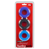 Hunkyjunk HUJ3 Cock Ring 3-Pack Cobalt Blue Multi Penis Erection Enhancer Set