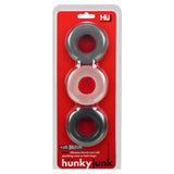 Hunkyjunk HUJ3 Cock Ring 3-Pack Tar Multi Penis Erection Enhancer Set