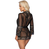 Kissable Lingerie Sheer Black Lace Short Kimono Sexy Womens Night Gown