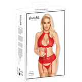 Kissable Red Lace Halterneck Bra Suspender Belt & Thong Set Lingerie Womens Sexy Underwear