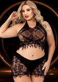 Lapdance 2 Piece Crop Top & Skirt Set Queen Plus Size Sexy Sheer Lingerie Outfit